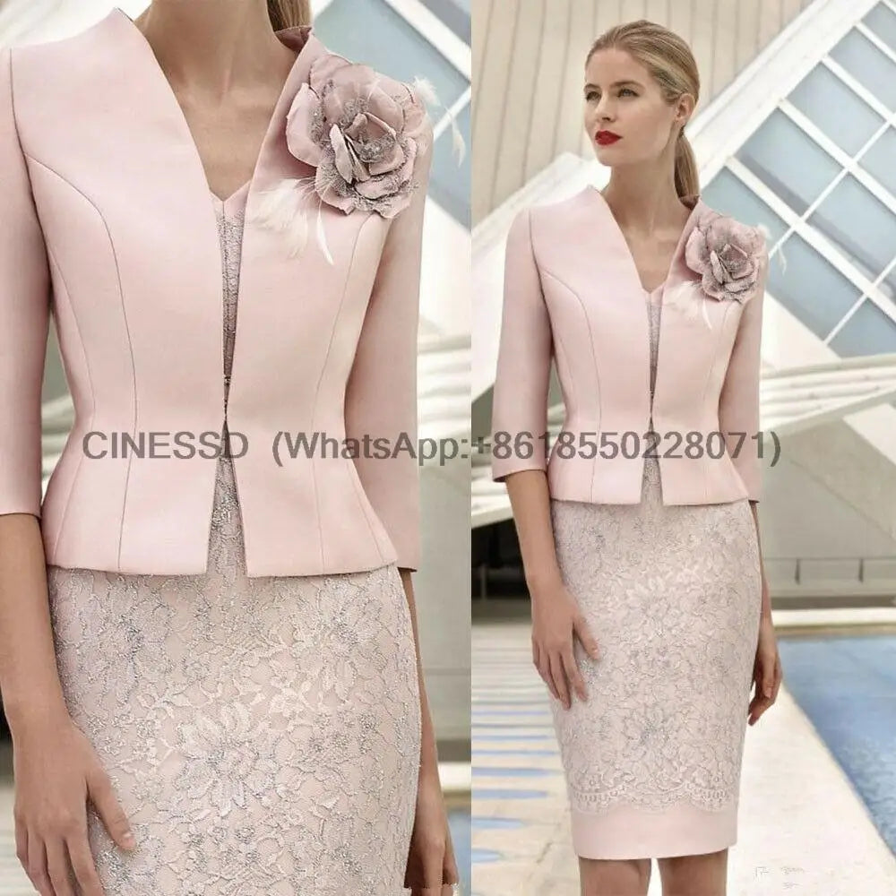 Mother of Bride Dress Guest Gown Lace Elegant 3/4 Sleeve With Jacket Plus Size For Wedding Party vestidos de fiesta customized