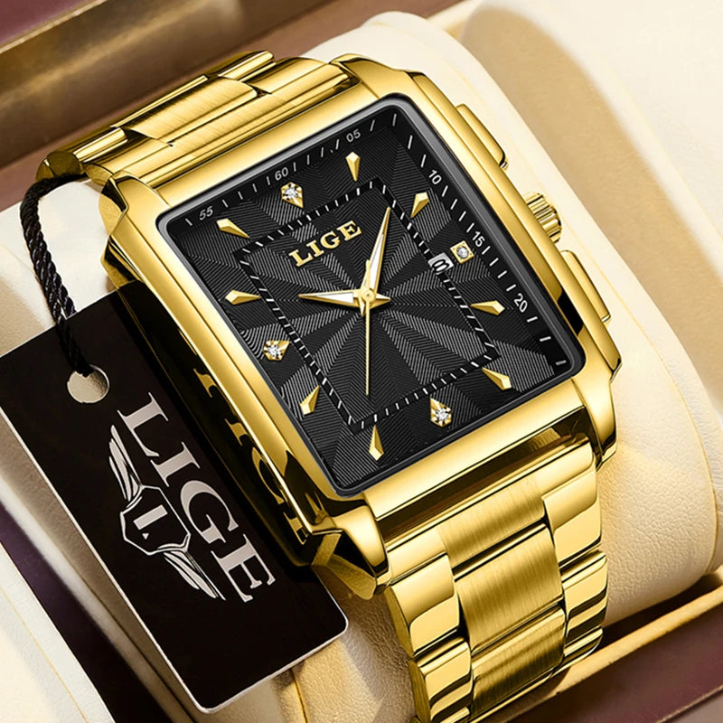 LIGE Fashion Business Watch Men Square Sport Waterproof Watches For Men Top Brand Luxury Military Quartz Chronograph Wristwatch - IFINDALL