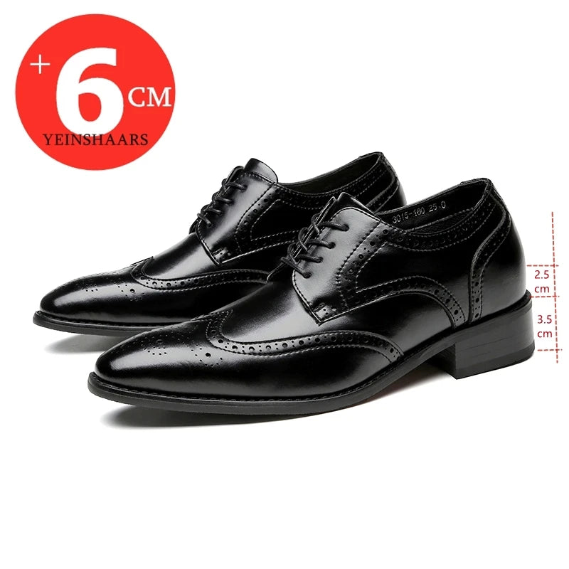 High Quality Genuine Leather Brogue Men Elevator Shoes 6CM Height Increase Oxford Men Formal Dress Shoes Business Office Wedding - IFINDALL