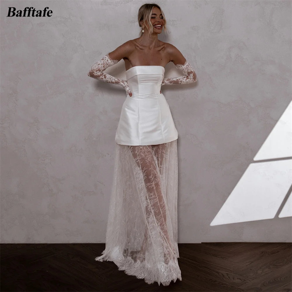 Toofgon A Line Satin Lace Wedding Dresses Detachable Long Sleeves Customized Women Bridal Wedding Gowns Photography robe mariee - IFINDALL
