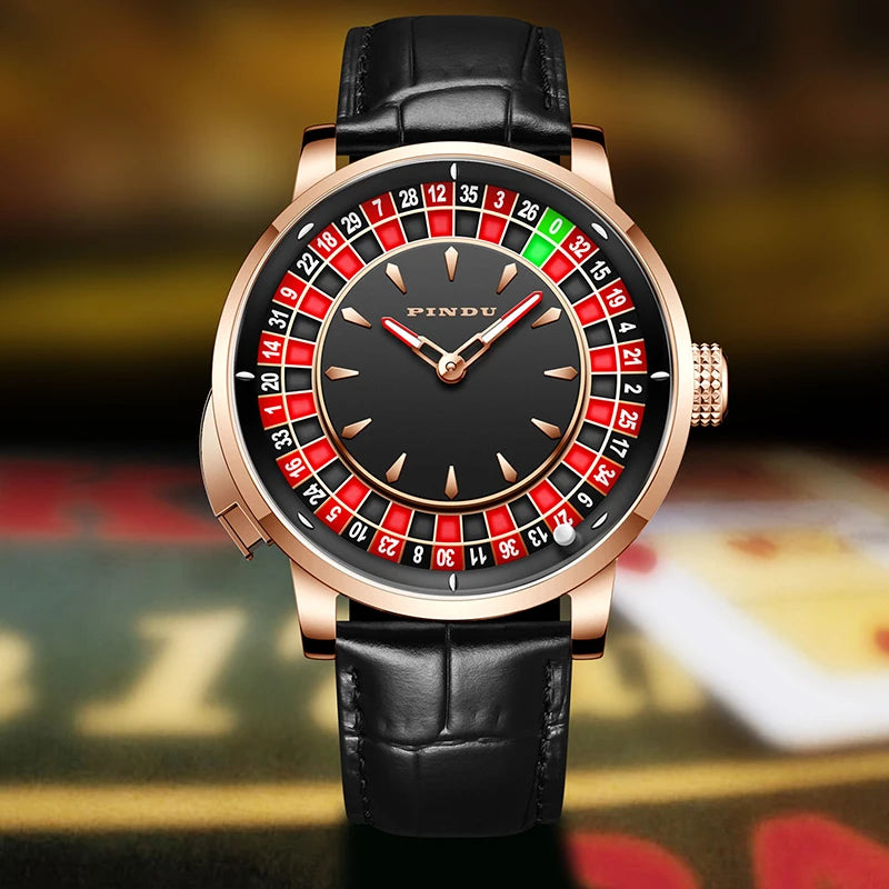 Pindu Player Gambling Series Men's Watch European Roulette Poker Game Fully Automatic Mechanical Sports Design Party Watch - IFINDALL
