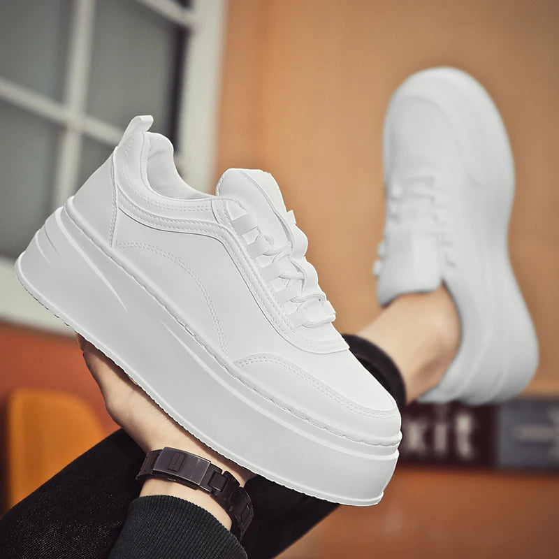 2024 Autumn New Men's Board Shoes Thick Sole Elevated Shoes Trendy Fashion Casual Shoes Student Four Seasons Little White Shoes - IFINDALL