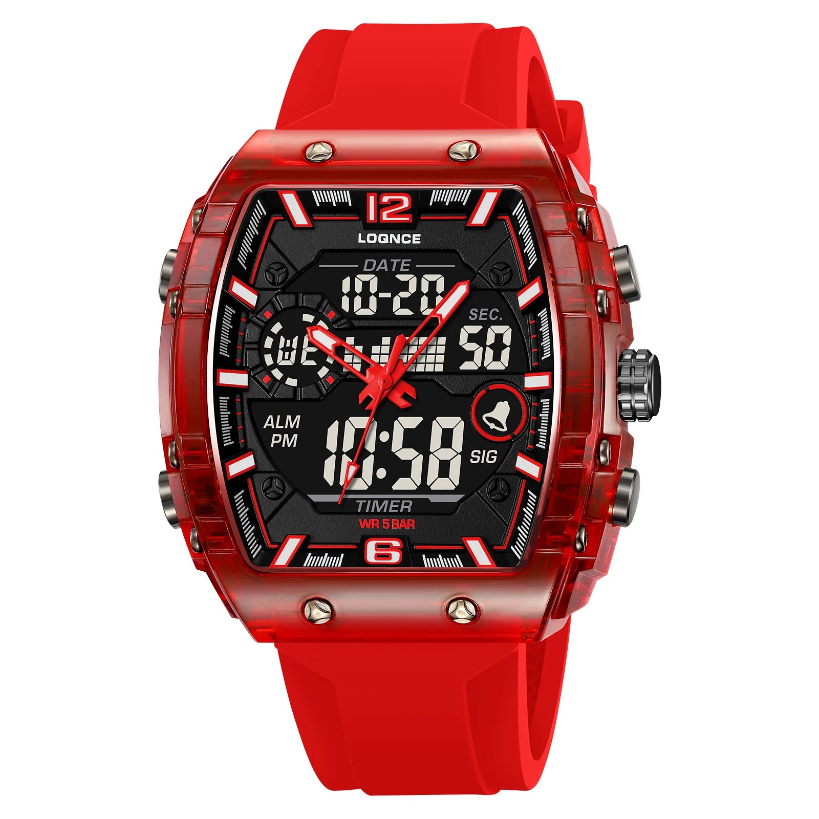 New LOQNCE 98003 Male montre homme Hour Sport Watches Digital Double Time Chronograph Watch Mens LED Week Display Wristwatches - IFINDALL