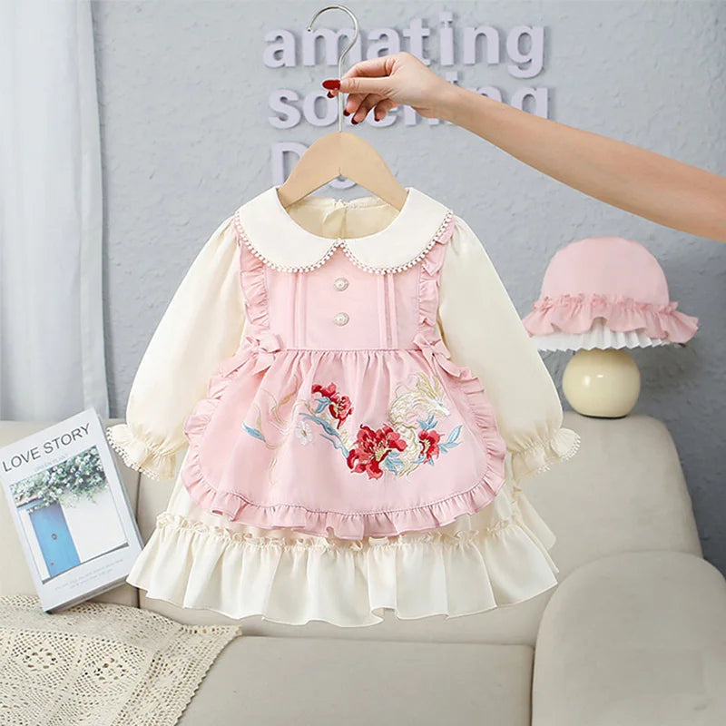 Spring and Autumn Embroidery Long Sleeve Girls' Dresses Cute Lace Girls' Princess Dresses Baby Girl Clothes