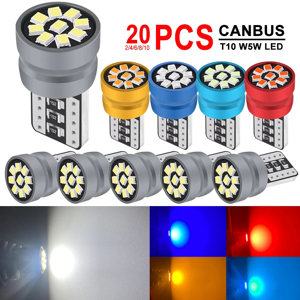 2/4/6/8/10/20 PCS T10 W5W LED Bulb CANBUS 12V 2016-9SMD Car Interior Dome Door Glove Box Trunk License Plate Lights White Yellow - IFINDALL