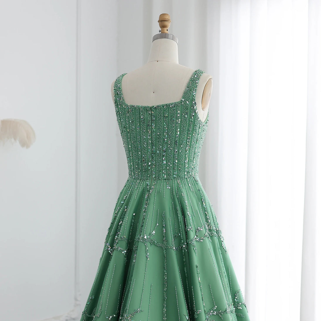 Sharon Said Luxury Beaded Green Spaghetti Arabia Elegant Evening dress for 2025 Dubai Women Wedding Party Gown SS225 Customized - IFINDALL