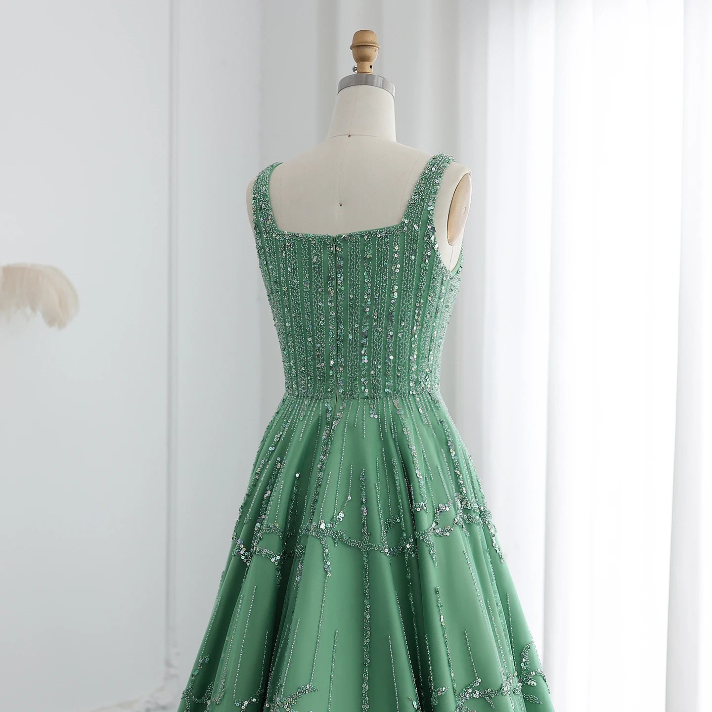 Sharon Said Luxury Beaded Green Spaghetti Arabia Elegant Evening dress for 2025 Dubai Women Wedding Party Gown SS225 Customized - IFINDALL