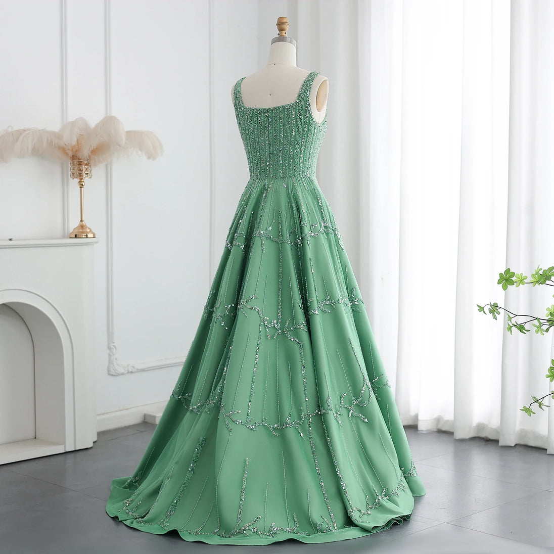 Sharon Said Luxury Beaded Green Spaghetti Arabia Elegant Evening dress for 2025 Dubai Women Wedding Party Gown SS225 Customized - IFINDALL