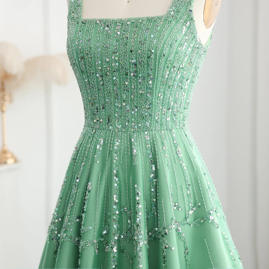 Sharon Said Luxury Beaded Green Spaghetti Arabia Elegant Evening dress for 2025 Dubai Women Wedding Party Gown SS225 Customized - IFINDALL