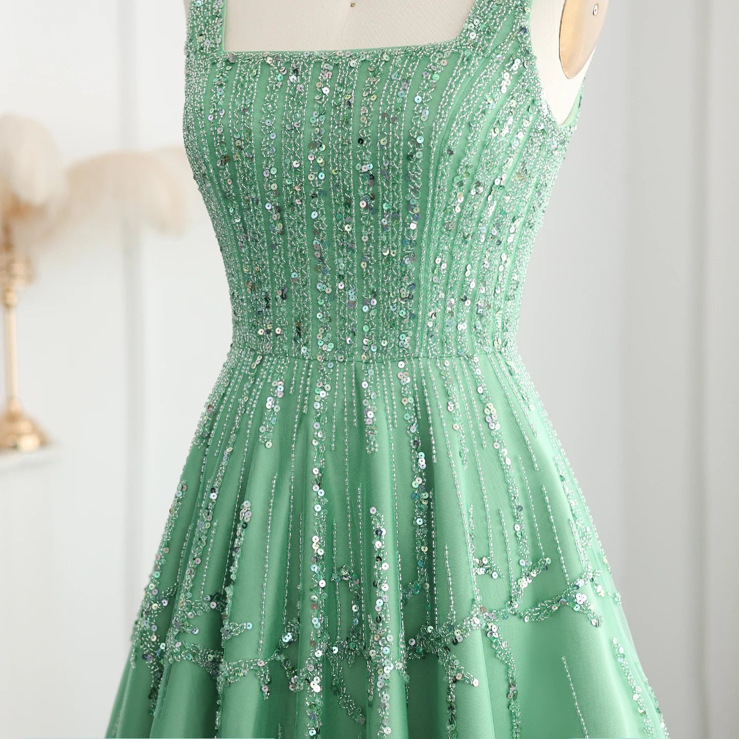 Sharon Said Luxury Beaded Green Spaghetti Arabia Elegant Evening dress for 2025 Dubai Women Wedding Party Gown SS225 Customized - IFINDALL