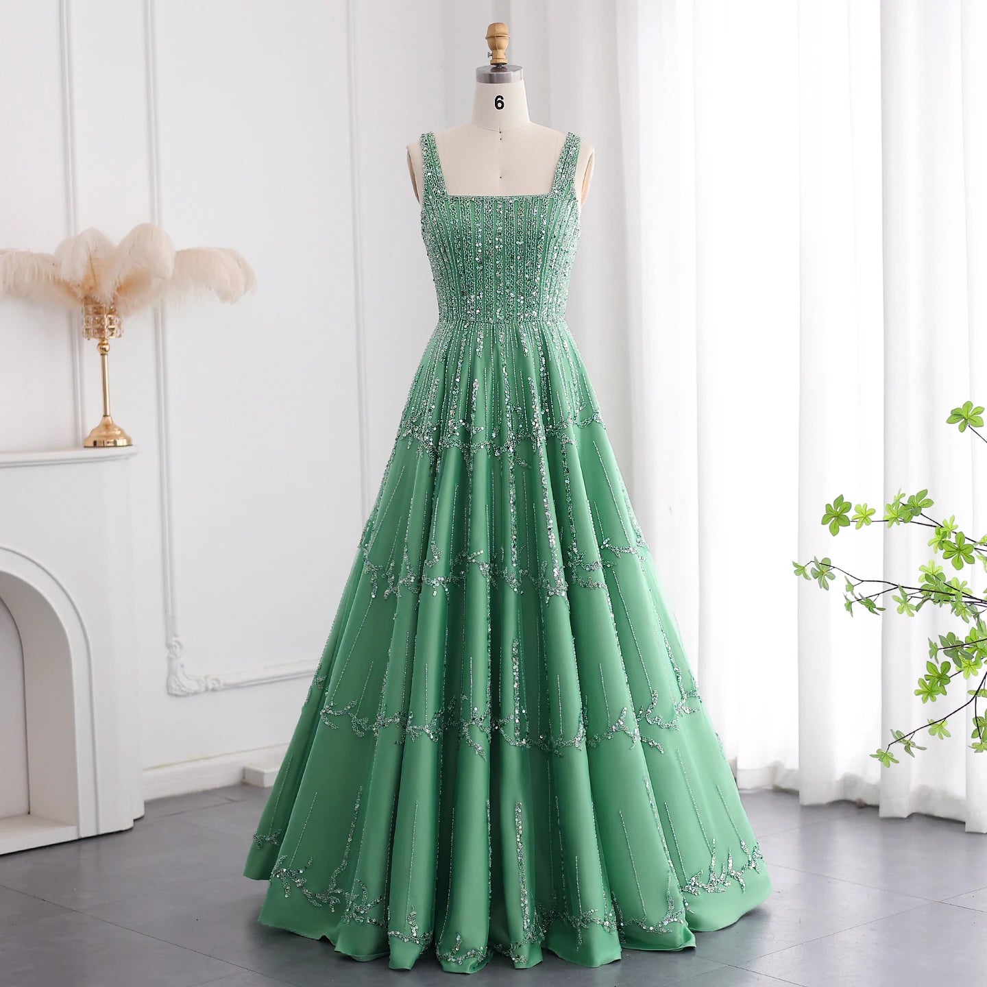 Sharon Said Luxury Beaded Green Spaghetti Arabia Elegant Evening dress for 2025 Dubai Women Wedding Party Gown SS225 Customized - IFINDALL