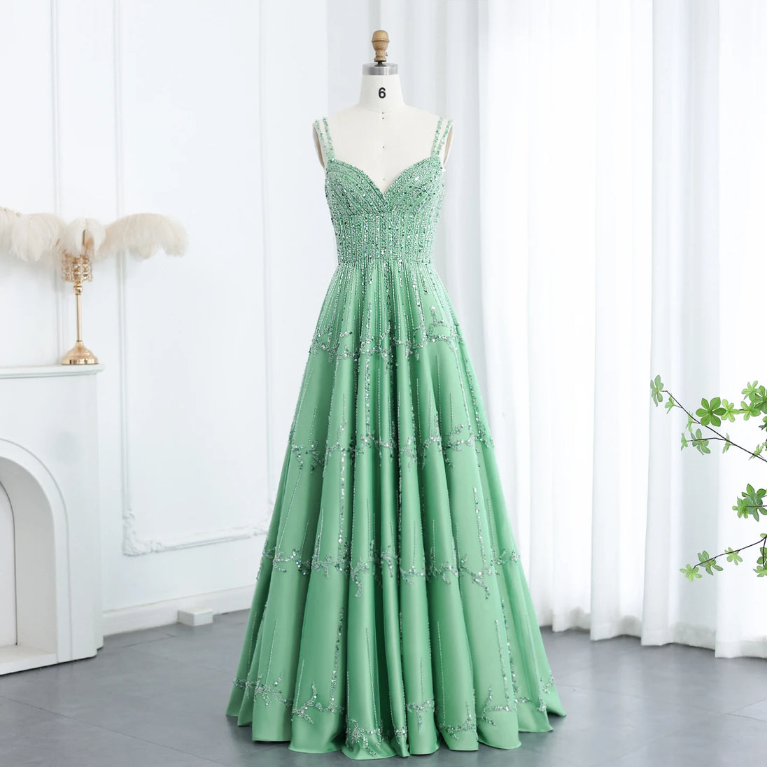 Sharon Said Luxury Beaded Green Spaghetti Arabia Elegant Evening dress for 2025 Dubai Women Wedding Party Gown SS225 Customized - IFINDALL