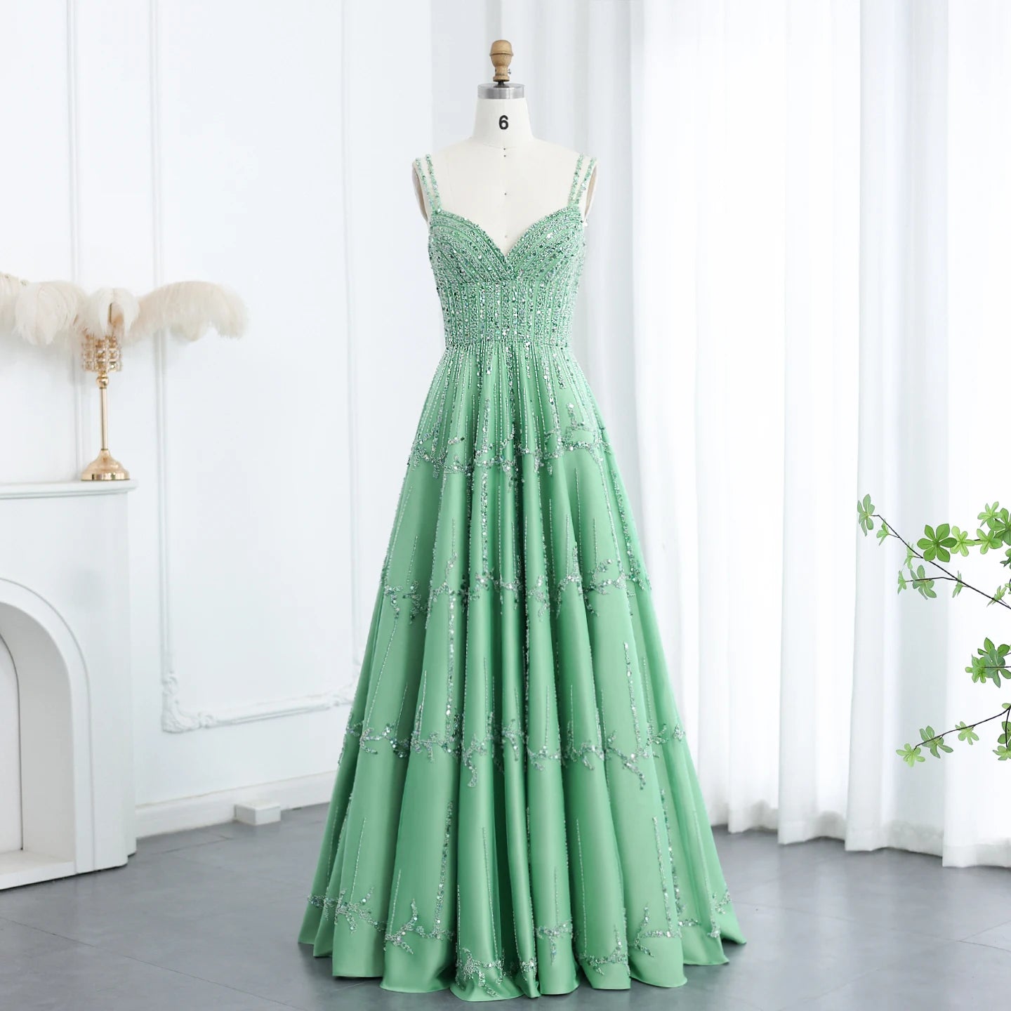 Sharon Said Luxury Beaded Green Spaghetti Arabia Elegant Evening dress for 2025 Dubai Women Wedding Party Gown SS225 Customized - IFINDALL