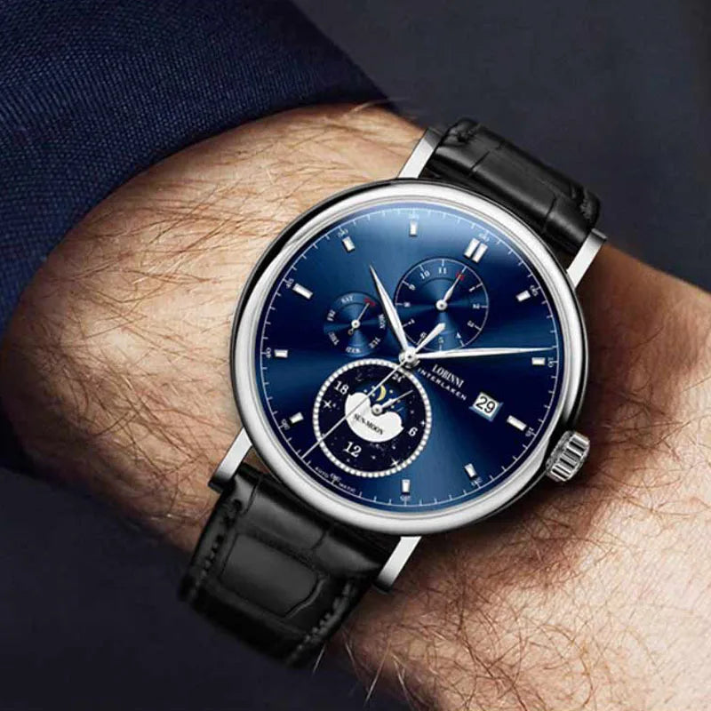 LOBINNI Designer Men Automatic Mechanical Watches Moon Phase Date Week Men Wristwatch Waterproof Sapphire Glass Watches - IFINDALL