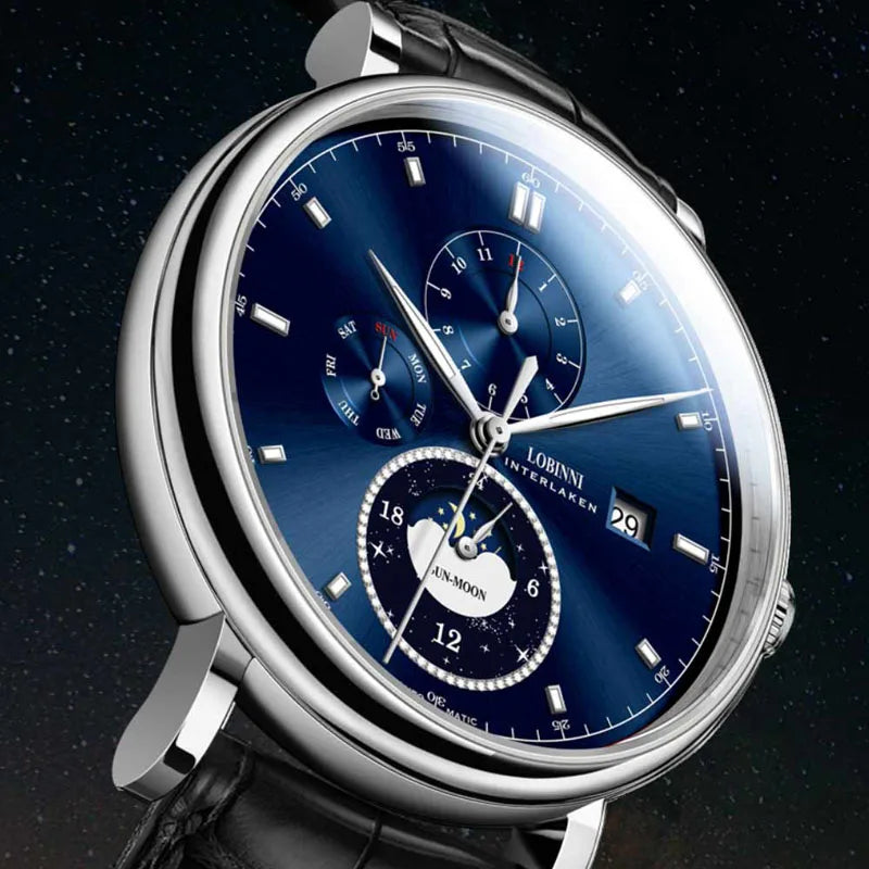 LOBINNI Designer Men Automatic Mechanical Watches Moon Phase Date Week Men Wristwatch Waterproof Sapphire Glass Watches - IFINDALL