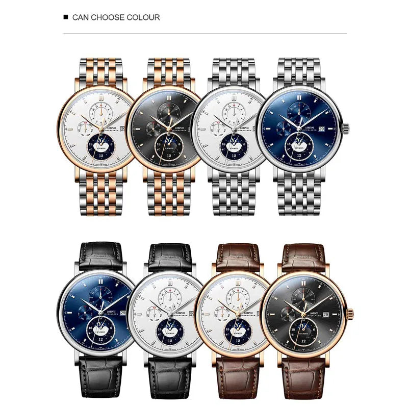 LOBINNI Designer Men Automatic Mechanical Watches Moon Phase Date Week Men Wristwatch Waterproof Sapphire Glass Watches - IFINDALL