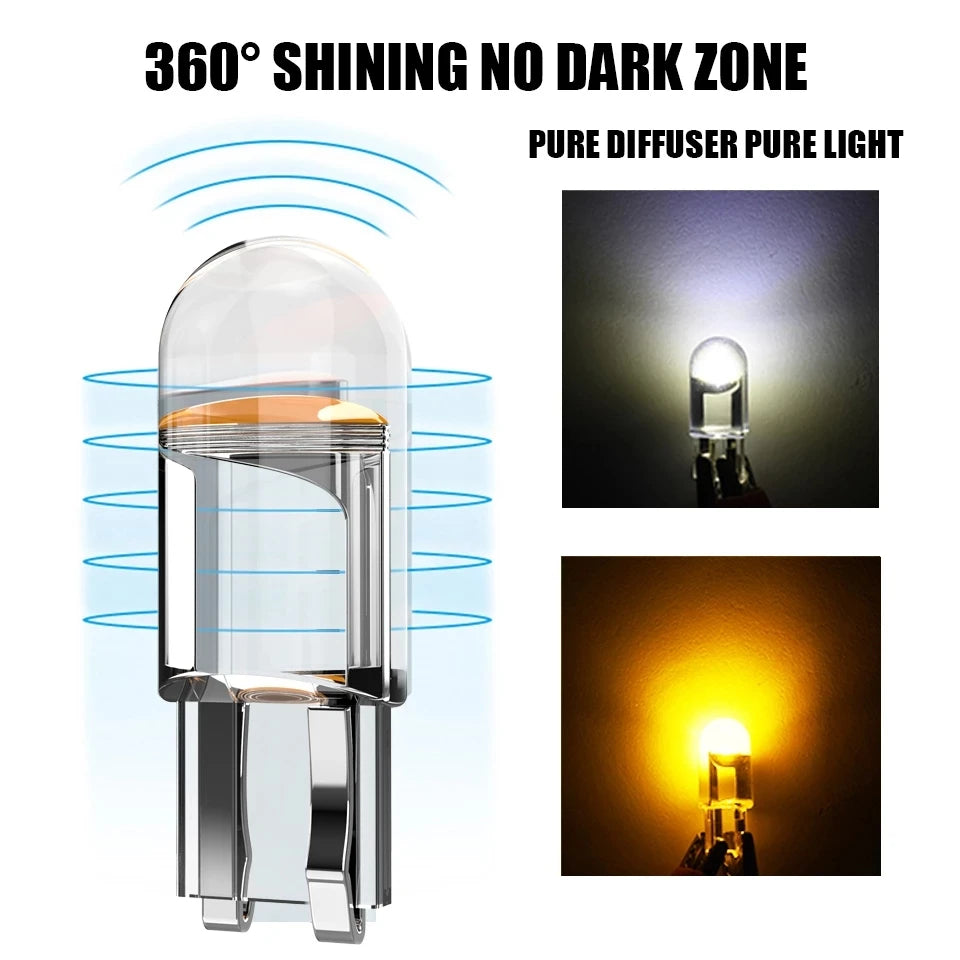 2PCS W5W Led T10 Car Light COB Glass 6000K White Auto Automobiles License Plate Lamp Led Dome Read DRL Bulb Style 12V - IFINDALL