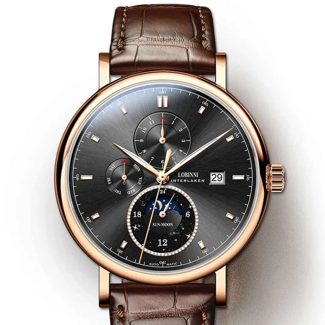LOBINNI Designer Men Automatic Mechanical Watches Moon Phase Date Week Men Wristwatch Waterproof Sapphire Glass Watches - IFINDALL