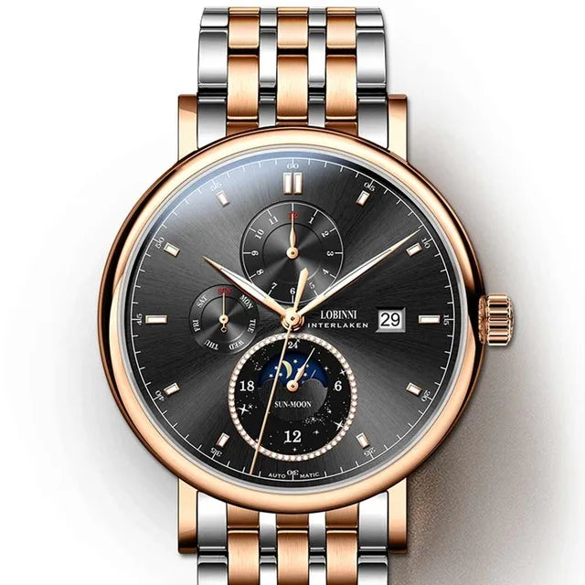 LOBINNI Designer Men Automatic Mechanical Watches Moon Phase Date Week Men Wristwatch Waterproof Sapphire Glass Watches - IFINDALL