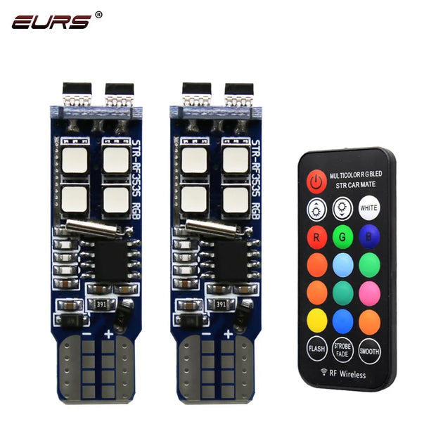 EURS RGB T10 W5W 10 SMD Colorful Car LED Clearance Light Marker Lamp Position Light with Remote Control 12V Auto Atmosphere lamp - IFINDALL