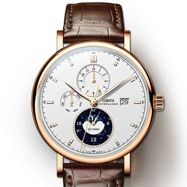 LOBINNI Designer Men Automatic Mechanical Watches Moon Phase Date Week Men Wristwatch Waterproof Sapphire Glass Watches - IFINDALL