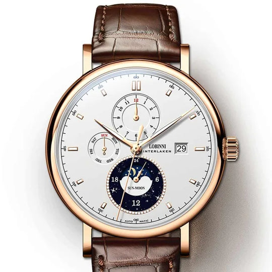 LOBINNI Designer Men Automatic Mechanical Watches Moon Phase Date Week Men Wristwatch Waterproof Sapphire Glass Watches - IFINDALL