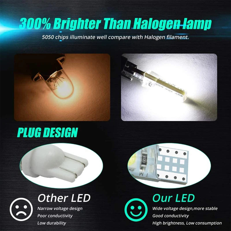 2/6/10 T10 W5W Car LED Bulb Turn Signal Light Interior Dome Reading Light License Plate Wedge Side Super Bright White 12V 6SMD - IFINDALL
