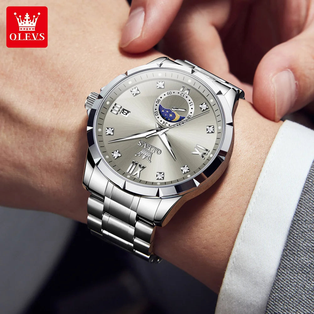 OLEVS Men's Watches Business Quartz Watch For Men Date Moon-Phase Wristwatch 2025 New Luxury Fashion Watch Waterproof 2956 - IFINDALL
