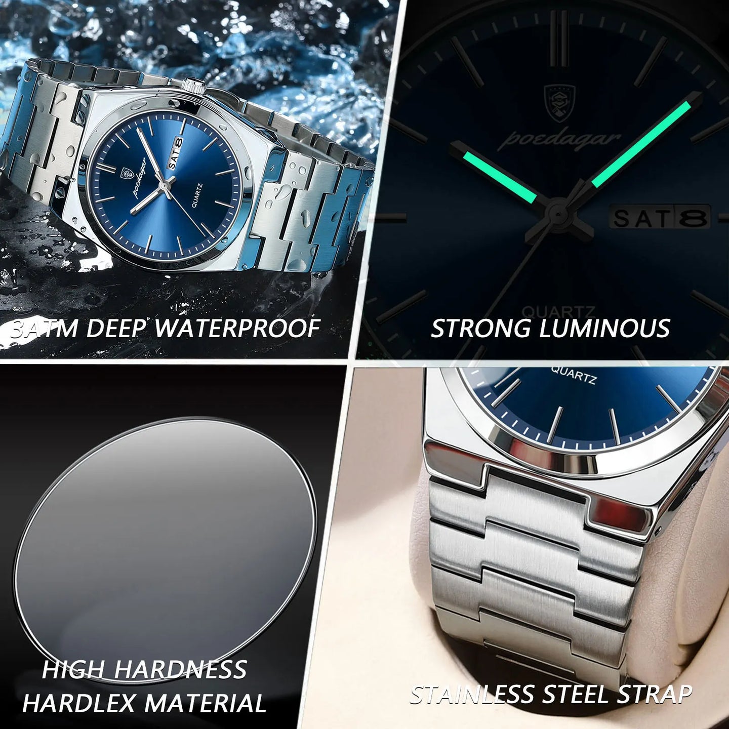POEDAGAR High Quality Watches For Men Stainless Steel Waterproof Luminous Man Watch Date Week Luxury Business Quartz Men's Watch - IFINDALL