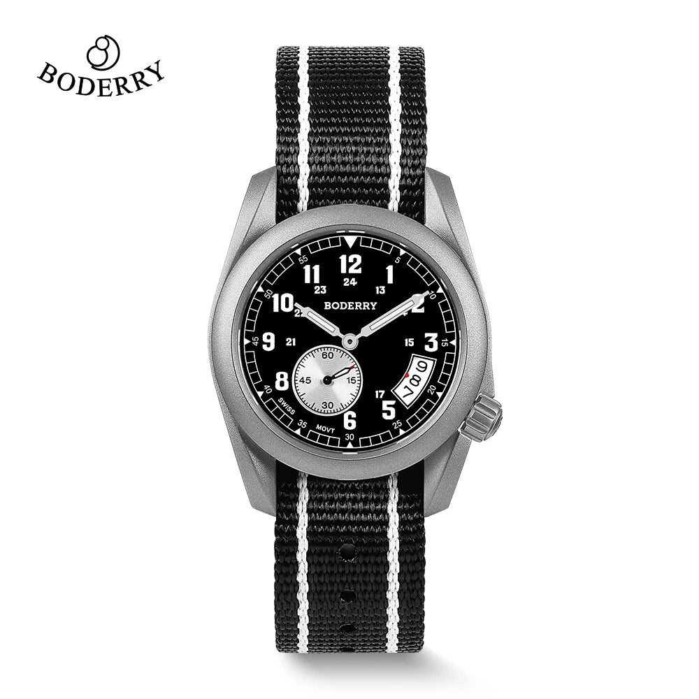 Boderry Field Watch Titanium Quartz Watches VOYAGER 38 Mens 100M Waterproof Clock Military Sport Luminous Business Wristwatch - IFINDALL
