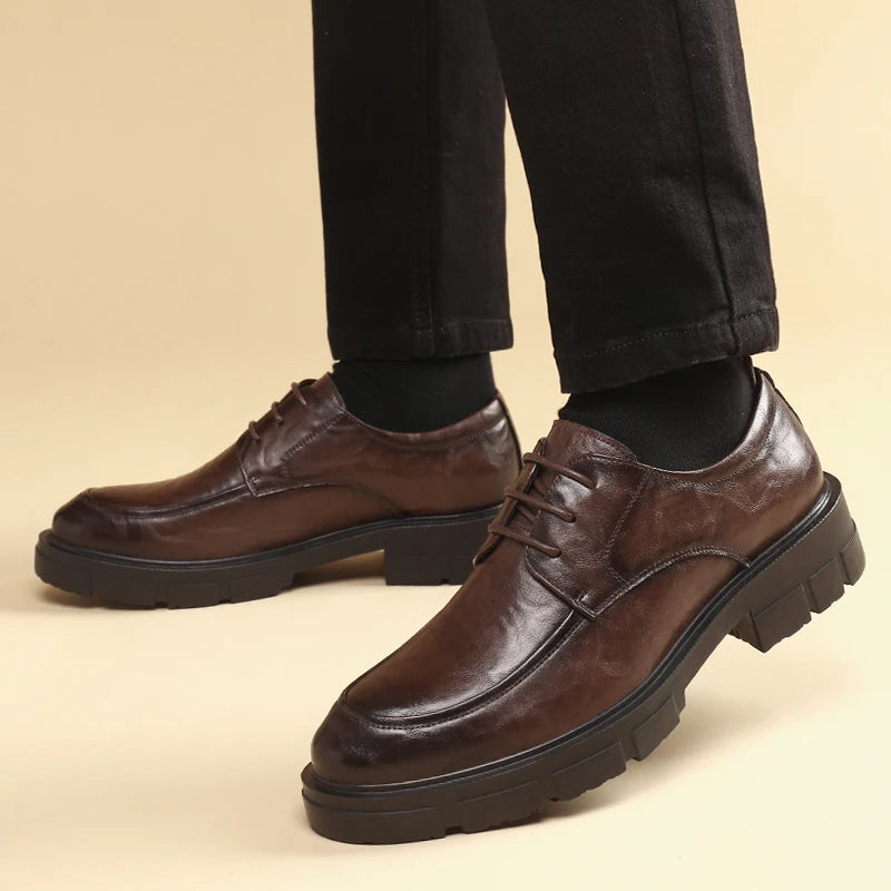 Men Dress Elevator Shoes Platform Breathable Lift Casual Business Luxury Genuine Leather Heightening Shoes 5/8/10CM Taller Male - IFINDALL