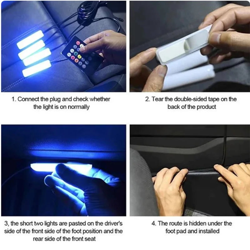 LED Car Interior Ambient Foot Strip Light Kit Accessories Backlight Remote App Music Control Auto RGB Decorative Lamp - IFINDALL
