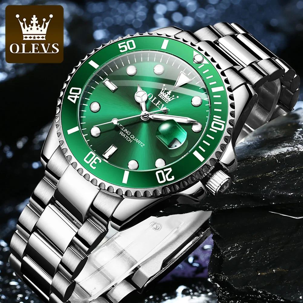 OLEVS Mens Quartz Watches Top Brand Luxury Business Waterproof Luminous Large Dial Men Wristwatches Sports Stainless Steel Watch - IFINDALL