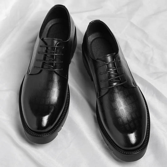 New Luxury Men's Brogues Leather Elevator Shoes Man Height Increase Insole 8cm/10cm Black Formal Business Wedding Work Men Shoes - IFINDALL