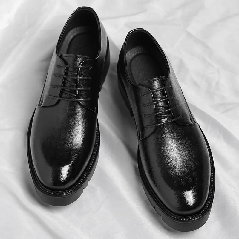 New Luxury Men's Brogues Leather Elevator Shoes Man Height Increase Insole 8cm/10cm Black Formal Business Wedding Work Men Shoes - IFINDALL