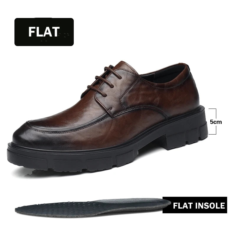 Men Dress Elevator Shoes Platform Breathable Lift Casual Business Luxury Genuine Leather Heightening Shoes 5/8/10CM Taller Male - IFINDALL