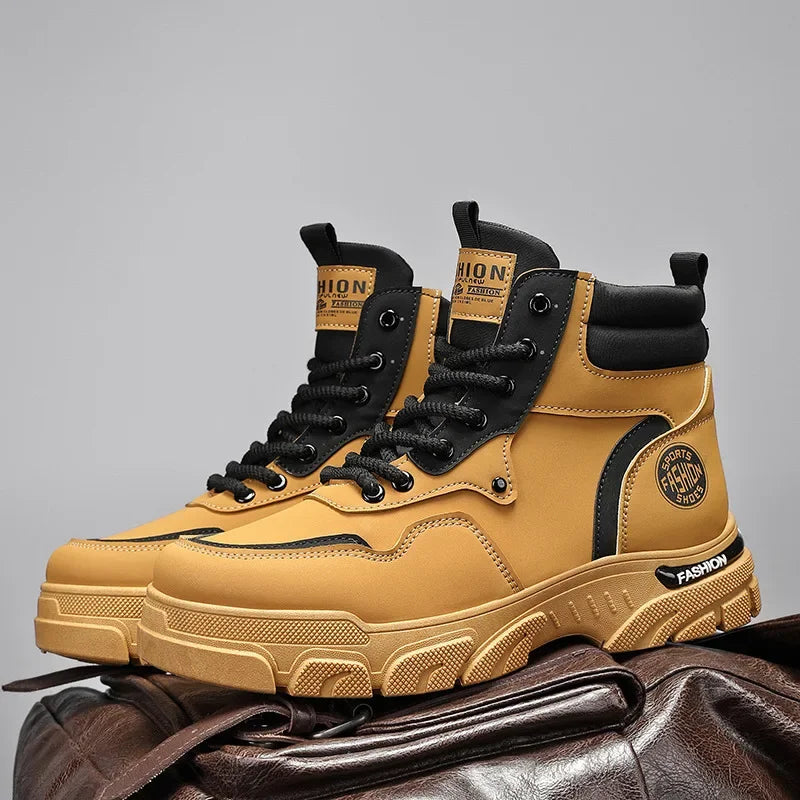 Brand Men's High-top Ankle Boots 2024 Autumn New Outdoor Quality Working Shoes Man Sneaker Hard-Wearing Non-slip Safety Shoes - IFINDALL