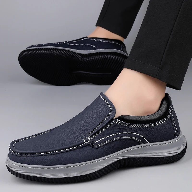 Genuine Leather Men Business Loafers Antiskid Casual Leather Walking Shoe Classic Flats Designer Outdoor Driving Minimalist Shoe - IFINDALL