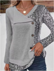 4 Color Blocked Button Long Sleeved Blouse Irregular Collar Women's Casual T-shirt Street Fashion Daily Autumn Top - IFINDALL