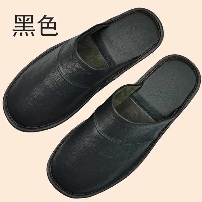 Genuine Cow Leather Slippers Homes In Indoor Slipper Spring Autumn Summer Men Women Elderly Non-slip Casual Single Slides Shoes - IFINDALL