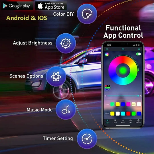 Neon Car LED Interior Lights RGB Ambient Light Fiber Optic Kit With APP Wireless Control LED Auto Atmosphere Decorative Lamp 12V - IFINDALL