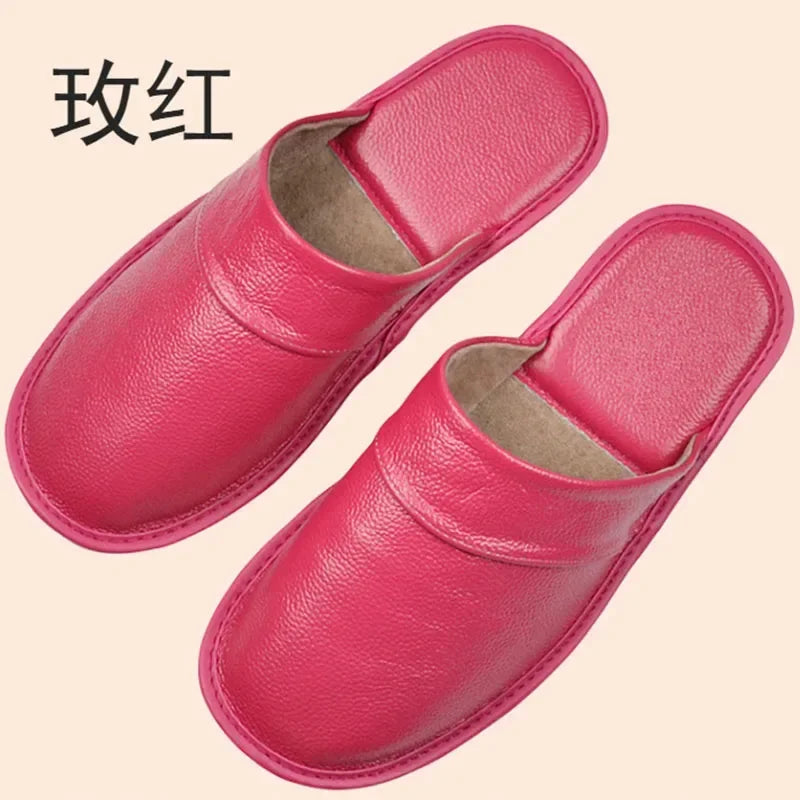 Genuine Cow Leather Slippers Homes In Indoor Slipper Spring Autumn Summer Men Women Elderly Non-slip Casual Single Slides Shoes - IFINDALL
