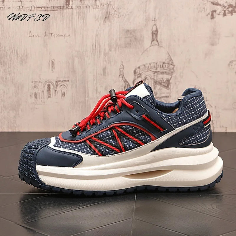 Chunky Sneaker Men Designer Sport Shoes Fashion Casual Microfiber Leather Fabric Breathable Height Increased Flat Platform Shoes - IFINDALL