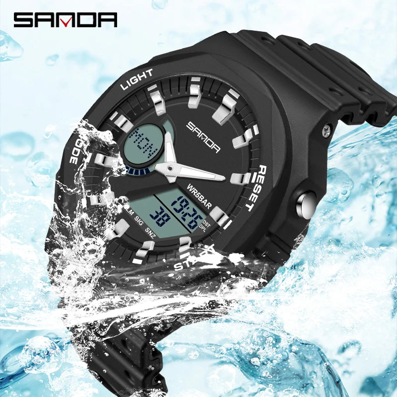 SANDA Top Luxury Men's Quartz Watches Waterproof Men Military Sport Watch Relogio Masculino Dual Display LED Digital Wristwatch - IFINDALL