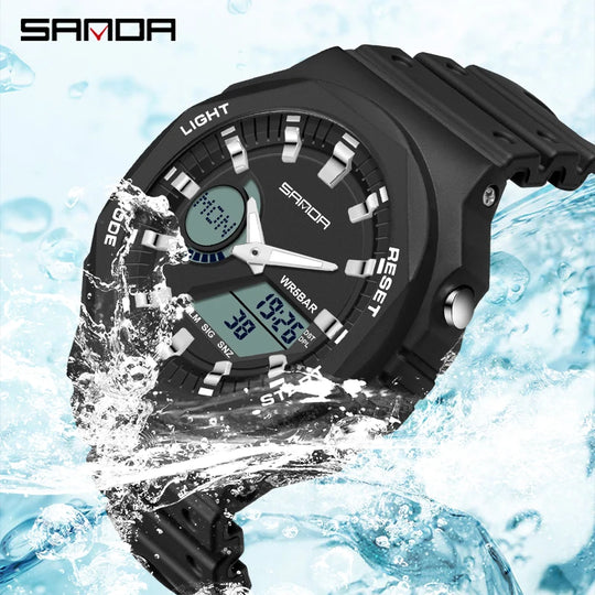 SANDA Top Luxury Men's Quartz Watches Waterproof Men Military Sport Watch Relogio Masculino Dual Display LED Digital Wristwatch - IFINDALL