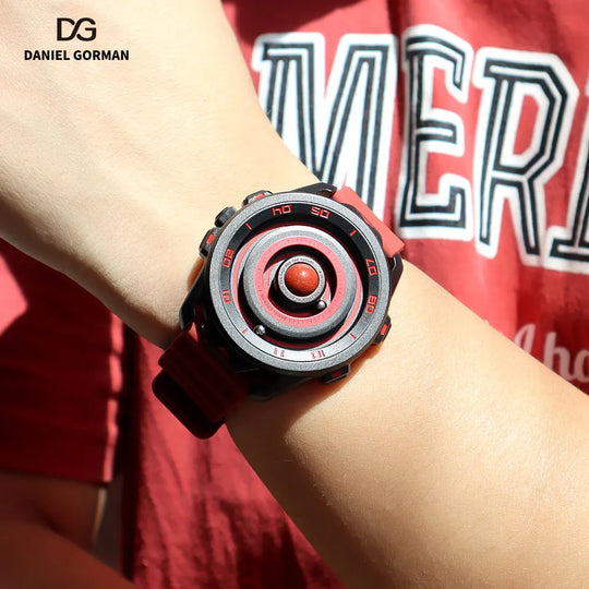 DANIEL GORMAN Red Planet Design Quartz Watch for Men Waterproof Luminous Sport Wristwatch with Magnetic Bead Pointers DG0525Red - IFINDALL