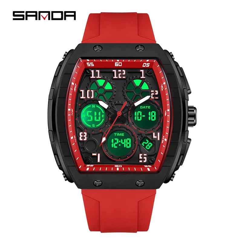 Men Sports Digital Wrist Watches For Male Clock Dual Display Man Tonneau Watches Chronograph Luminous Silicone Band Dropship - IFINDALL