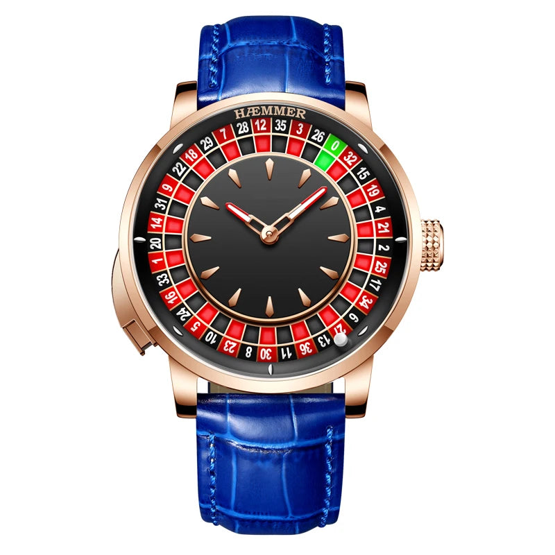 HAEMMER  New Men's Mechanical Watch Diamond Face NH35 Watch Men's Push Button Roulette Rotating Sapphire Glass Watch Waterproof - IFINDALL