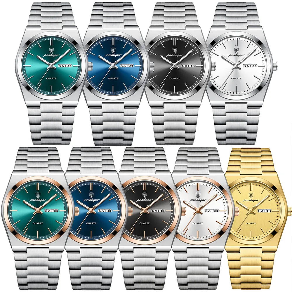 POEDAGAR Fashion Men's Watches Simple Trend Original Quartz Watch for Man Waterproof Stainless Steel Wristwatch Luminous Date - IFINDALL
