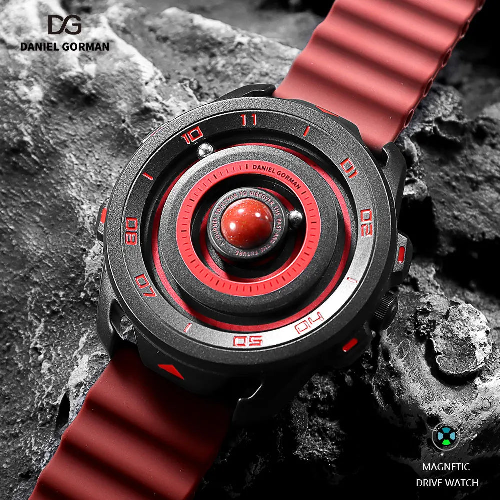 DANIEL GORMAN Red Planet Design Quartz Watch for Men Waterproof Luminous Sport Wristwatch with Magnetic Bead Pointers DG0525Red - IFINDALL